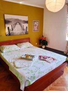 a bedroom with a bed with a painting on the wall at Apartment The Royal Square in Cetinje