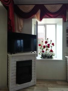 a living room with a television and a fireplace at Guest House Comfort in Kherson