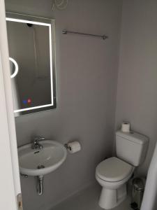 克洛瓦斯的住宿－Ftelia Breeze，一间带卫生间、水槽和镜子的浴室