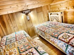 a bedroom with two beds in a log cabin at Chalet Marie Claire in Notre-Dame-de-Bellecombe