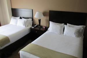 a hotel room with two beds and a lamp at Holiday Inn Express and Suites Wheeling, an IHG Hotel in Triadelphia