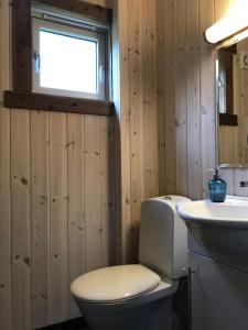 a bathroom with a toilet and a sink at Kvamseter Lodge - Mountain Apartments in Norheimsund