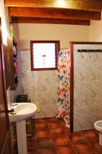 a bathroom with a sink and a shower at Casa Rural los Ajaches in Yaiza