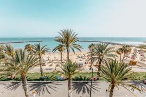 an aerial view of a beach with palm trees at Hotel Cleopatra Palace in Playa de las Americas