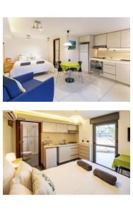 two pictures of a bedroom and a living room at Quiet Apartments in Beit Safafa- Jerusalem in Jerusalem