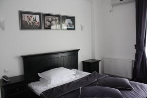 ヤシにあるPensiunea All Seasonsのベッドルーム1室(ベッド1台付)が備わります。壁に2枚の写真が飾られています。