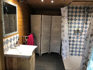 斯托尔河畔希普斯顿Cotswolds Camping at Holycombe的带水槽和淋浴的浴室