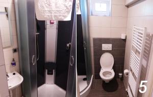 a bathroom with a toilet and a shower stall at Ubytování v Brně in Brno
