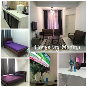 a collage of photos of a homestay meeting room at Medina Homestay, Wakaf Che Yeh in Kota Bharu