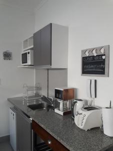 a kitchen with a counter top with a appliance on it at Apart Camilo in Mendoza