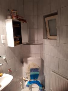 een kleine badkamer met een toilet en een wastafel bij 4you in Berlijn