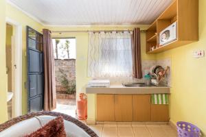 a small kitchen with a sink and a window at AnD Suites in Nairobi