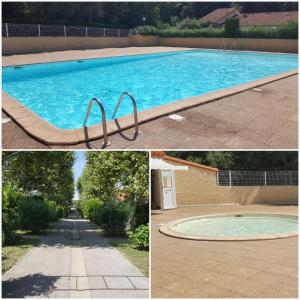 duas fotos de uma piscina em duas vistas diferentes em Résidence Parc de la mer - Apprt 3 chambres em Argelès-sur-Mer