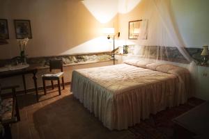 een slaapkamer met een bed, een tafel en een bureau bij Agriturismo Attulaio in Vicchio