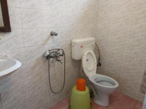 een badkamer met een toilet, een wastafel en een douche bij Hotel Thushara in Kovalam