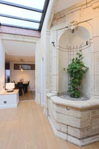 un baño con una bañera de piedra con una planta. en Le Relais DUCAL - Appartements d'Hôtes Vieille Ville en Nancy