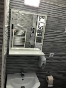 un baño con lavabo y espejo en Casa Patricia, en Lupeni