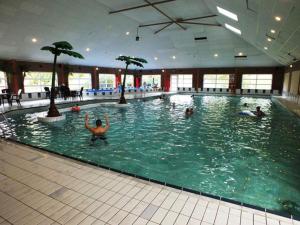 een groep mensen die zwemmen in een zwembad bij Hygge House 10 in Andijk