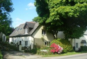 una casa bianca con dei fiori davanti di Southdown B&B a Clovelly