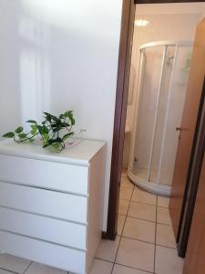 a white dresser with a plant on top of it at Vivi Vicenza vicino al centro e alla stazione in Vicenza