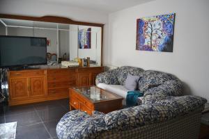 a living room with a couch and a tv at MENCIA in Mansilla de las Mulas