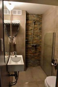 La salle de bains est pourvue d'un lavabo et d'une douche. dans l'établissement Apartamento Syrah -Céntrico-, à Mendoza
