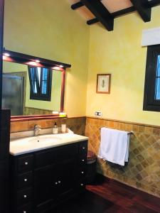 a bathroom with a sink and a mirror at Villa para 6 con piscina privada. in Ciutadella