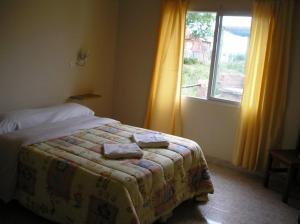 1 dormitorio con cama y ventana en Cabañas Peumayen en Colón