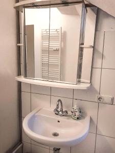 a bathroom with a sink and a mirror at Gemütliche Fewo Angela 5 im Westerwald in Bad Marienberg