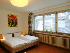 ケルンにあるCGN Apartments - Altstadt südのベッドルーム1室(ベッド1台、窓2つ付)