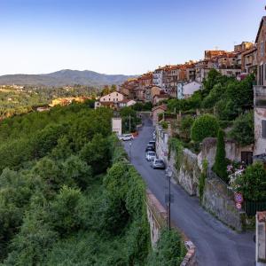 Una calle de la ciudad con coches aparcados en una colina en Le mongolfiere en Mondovì