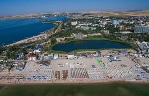 an aerial view of a resort with a large parking lot at Hotel Anca in Eforie Nord