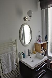 ein Bad mit einem Waschbecken und einem Spiegel in der Unterkunft 25 Rue du Télégraphe in Paris