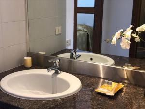 encimera con lavabo y espejo en B&B La Ruota Milano, en San Giuliano Milanese