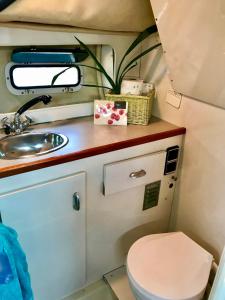 - bagno con lavandino e servizi igienici in un camper di Yacht Experience Barcelona a Barcellona