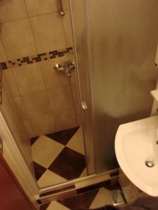 a bathroom with a shower and a sink at NEW STUDIO MUO in Kotor