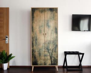 a sliding glass door with a tree on it at Fuego Design Suites in Istanbul