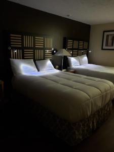 two beds in a dark room with two bedsitures at Motel M Lewisburg in Lewisburg