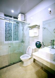 a bathroom with a toilet and a shower and a sink at DREAM HOTEL Bắc Ninh in Hòa Ðình
