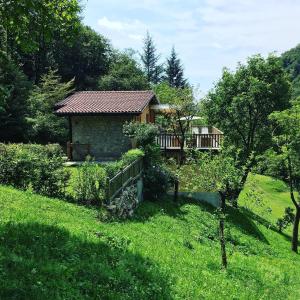 ein Haus inmitten eines Gartens mit einer Terrasse in der Unterkunft La Fontanina in Vobarno