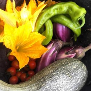 une pile de légumes assis sur une table dans l'établissement Agriturismo Gelso, à Castellana Sicula