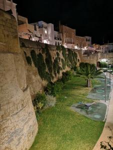 a stone wall with a grassy area next to a street at B&B Palazzo Antonelli in Monopoli