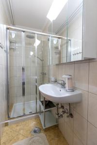 a bathroom with a sink and a shower at Apartment Natur in Bled +50 photos