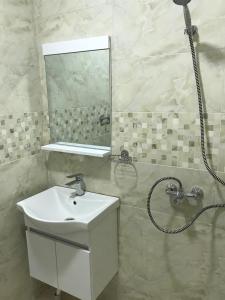 a bathroom with a sink and a shower with a mirror at Hotel Nino Ureki in Ureki +48 photos