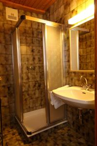 a bathroom with a shower and a sink at Gästehaus Hochkönig in Filzmoos