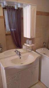 a bathroom with a white sink and a toilet at Chalet Migazzi in Cogolo