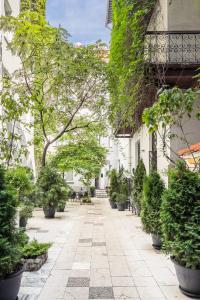 cortile con piante in vaso su un marciapiede di Apartamenty Platinia - komfortowe noclegi Kraków Stare Miasto a Cracovia