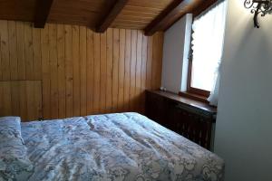 Schlafzimmer mit einem Bett und einem Fenster in der Unterkunft Mansarda a San Vito di Cadore in San Vito di Cadore