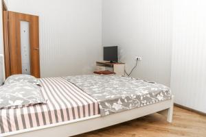 - une chambre avec un lit et une télévision sur une table dans l'établissement Fransuaza Apartments, à Odessa