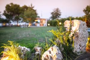 a garden with rocks and plants in a field at Kokkinos in Vourvourou
